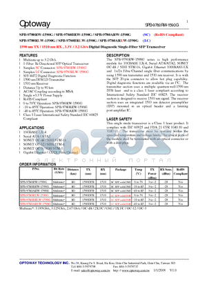 SPB-9780ARLW-1590G datasheet - 1590 nm TX / 1510 nm RX , 3.3V / 3.2 Gb/s Digital Diagnostic Single-Fiber SFP Transceiver
