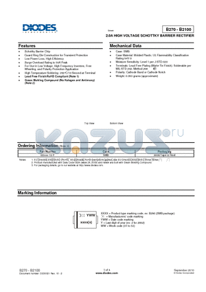 B2100 datasheet - 2.0A HIGH VOLTAGE SCHOTTKY BARRIER RECTIFIER