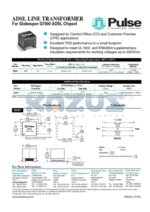 B2201 datasheet - ADSL LINE TRANSFORMER