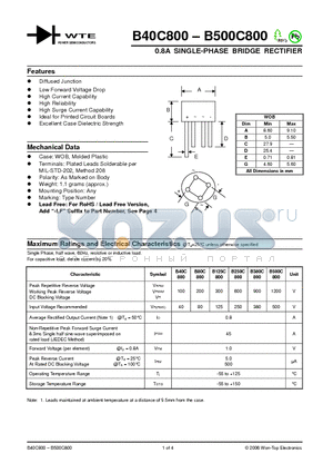 B250C800 datasheet - 0.8A SINGLE-PHASE BRIDGE RECTIFIER