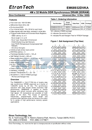 EM68932DVKA datasheet - 4M x 32 Mobile DDR Synchronous DRAM (SDRAM)