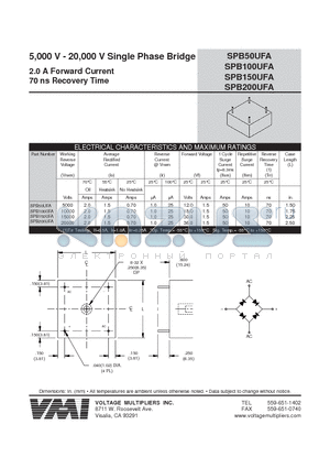 SPB200UFA datasheet - 5,000 V - 20,000 V Single Phase Bridge 2.0 A Forward Current 70 ns Recovery Time