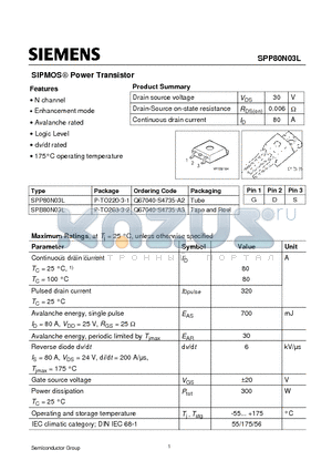 SPB80N03L datasheet - Power Transistor