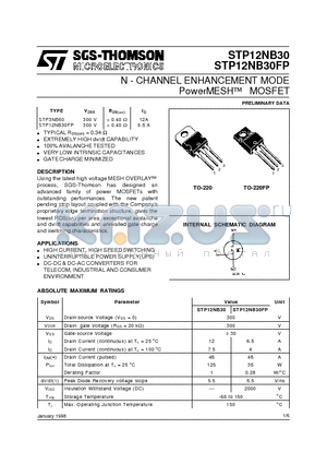 P12NB30FP datasheet - N - CHANNEL ENHANCEMENT MODE PowerMESH MOSFET