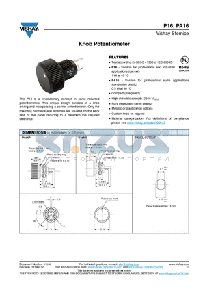 P16NM472MAB15 datasheet - Knob Potentiometer