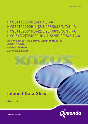 HYB18T256800AF datasheet - 240-Pin Unbuffered DDR2 SDRAM Modules