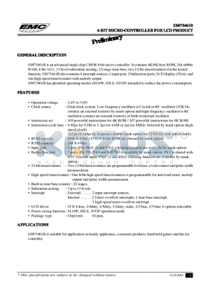 EM73461B datasheet - 4-BIT MICRO-CONTROLLER FOR LCD PRODUCT