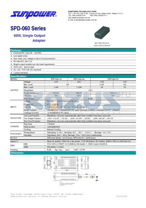 SPD-060 datasheet - 60W, Single Output Adapter