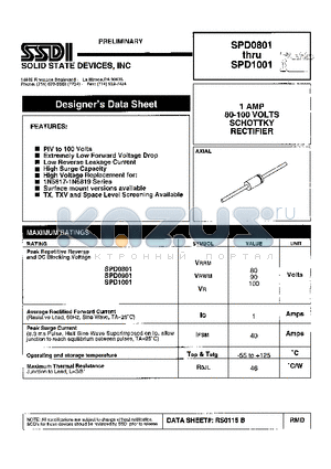 SPD0801 datasheet - 1 AMP 80-100 VOLTS SCHOTTKY RECTIFIER