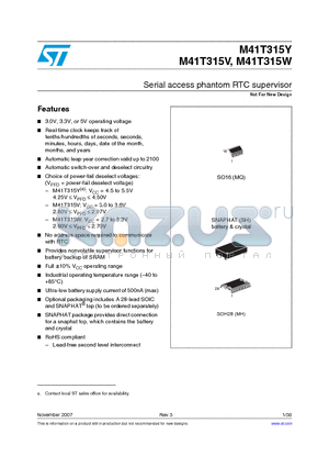 M41T315Y_07 datasheet - Serial access phantom RTC supervisor