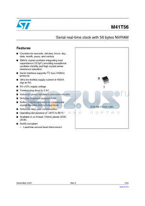 M41T56M6E datasheet - Serial real-time clock with 56 bytes NVRAM