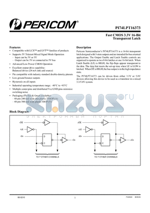 P174LPTI6373 datasheet - Fast CMOS 3.3V 16-BitTransparent Latch