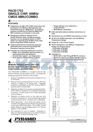 P1753-20QGMB datasheet - SINGLE CHIP, 40MHz CMOS MMU/COMBO