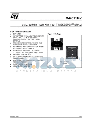 M440T1MV-15ZA9 datasheet - 3.3V, 32 Mbit (1024 Kbit x 32) TIMEKEEPER SRAM