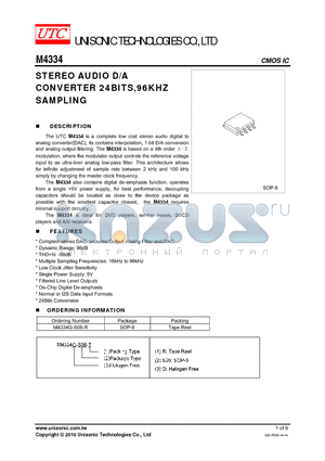 M4334 datasheet - STEREO AUDIO D/A CONVERTER 24BITS,96KHZ SAMPLING