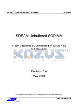 M464S0924FTS datasheet - 144pin Unbuffered SODIMM based on 128Mb F-die 64-bit Non ECC