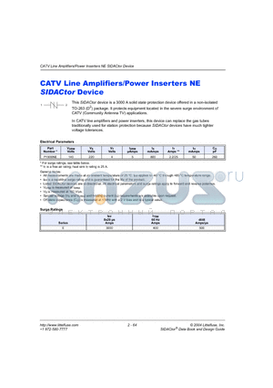 P1900NE datasheet - CATV Line Amplifiers/Power Inserters NE SIDACtor Device