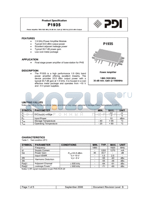 P1935 datasheet - Power Amplifier 1880-1920 MHz 35 dB min. Gain @ 1900MHz