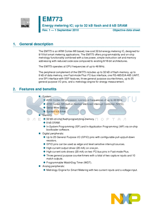 EM773FHN301 datasheet - Energy metering IC; up to 32 kB flash and 8 kB SRAM