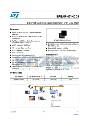 SPEAR-07-NC03 datasheet - Ethernet Communication Controller with USB-Host