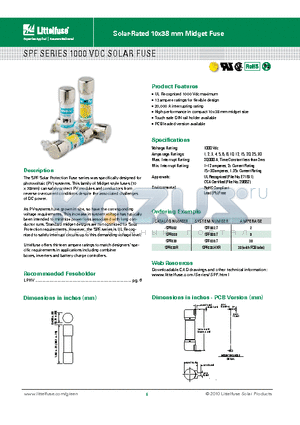 SPF030 datasheet - 1000 Vdc Solar Fuse