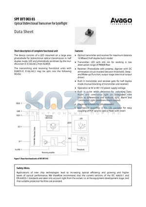 SPFBFT00303 datasheet - Optical Bidirectional Transceiver for byteflight