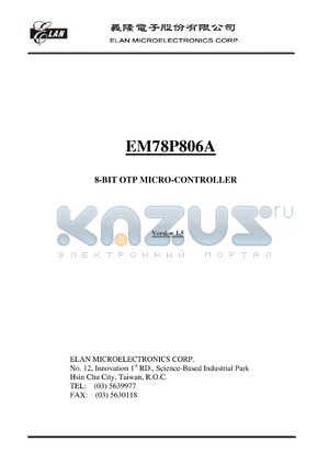 EM78P806A datasheet - 8-BIT OTP MICRO-CONTROLLER