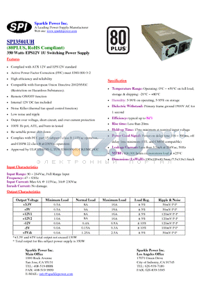 SPI3501UH datasheet - 350 Watts EPS12V 1U Switching Power Supply
