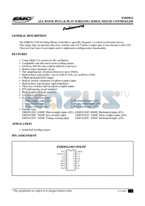 EM83812FP datasheet - ALL-INONE PLUG & PLAY SCRLLING SERIAL MOUSE CONTROLLER