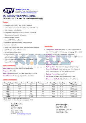 SPI700ACH5B datasheet - 700 Watts EPS12V & ATX12V Switching Power Supply