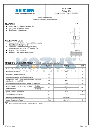 SPK1645 datasheet - 16Amp General Purpose Rectifiers