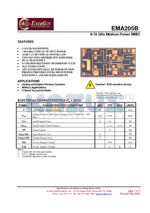 EMA205B datasheet - 9-16 GHz Medium Power MMIC