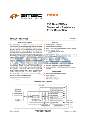 EMC1002-1-ACM-TR datasheet - 1C Dual SmBus Sensor with Resistance Error Correction