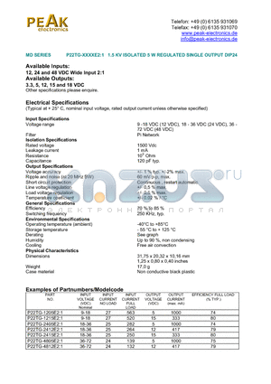 P22TG-2412E21 datasheet - 1.5 KV ISOLATED 5 W REGULATED SINGLE OUTPUT DIP24