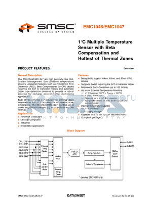 EMC1047-1-AIZL datasheet - 1`C Multiple Temperature Sensor with Beta Compensation and Hottest of Thermal Zones