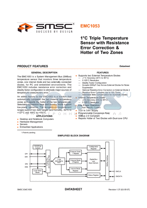 EMC1053 datasheet - 1C Triple Temperature Sensor with Resistance Error Correction and Hotter of Two Zones