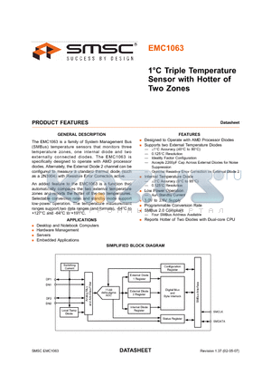 EMC1063-2-ACZL-TR datasheet - 1C Triple Temperature Sensor with Hotter of Two Zones