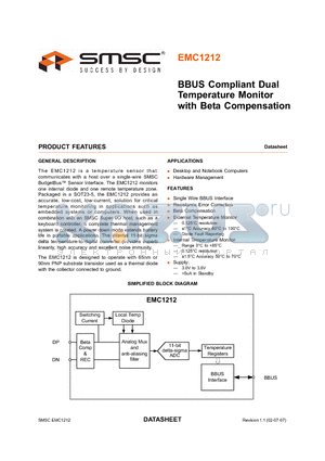 EMC1212-AGZQ-TR datasheet - BBUS Compliant Dual Temperature Monitor with Beta Compensation