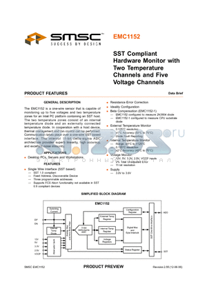 EMC1152-AIZL-TR datasheet - SST Compliant Hardware Monitor with Two Temperature Channels and Five Voltage Channels