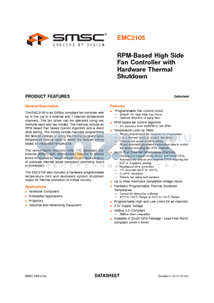 EMC2105 datasheet - RPM-Based High Side Fan Controller with Hardware Thermal Shutdown