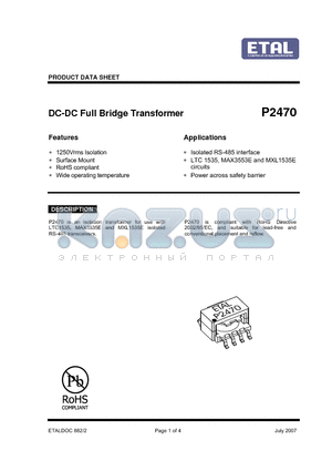 P2470 datasheet - DC-DC Full Bridge Transformer