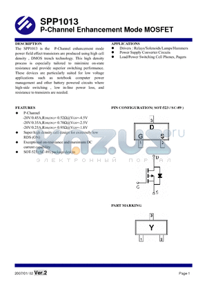 SPP1013S52RG datasheet - P-Channel Enhancement Mode MOSFET