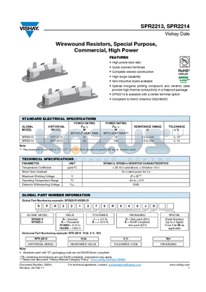 SPR2213 datasheet - Wirewound Resistors, Special Purpose, Commercial, High Power