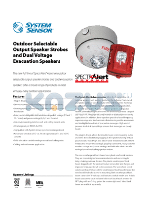 SPRK datasheet - Outdoor Selectable Output Speaker Strobes and Dual Voltage Evacuation Speakers