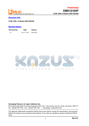 EMD12164P-75 datasheet - 512M: 32M x 16 Mobile DDR SDRAM