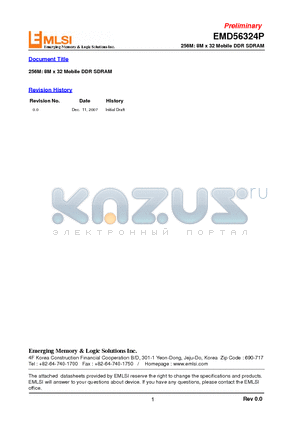 EMD56324P-75 datasheet - 256M: 8M x 32 Mobile DDR SDRAM