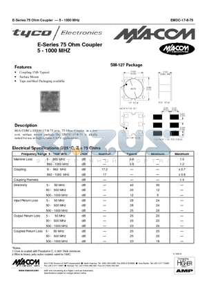 EMDC-17-8-75 datasheet - E-Series 75 Ohm Coupler 5 - 1000 MHZ
