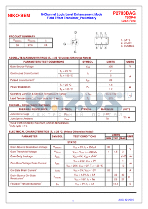 P2703BAG datasheet - N-Channel Logic Level Enhancement Mode Field Effect Transistor