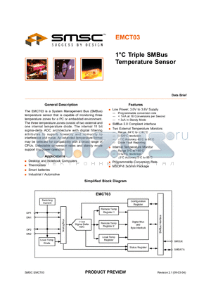 EMCT03 datasheet - 1C TRIPLE SMBUS TEMPERATURE SENSOR