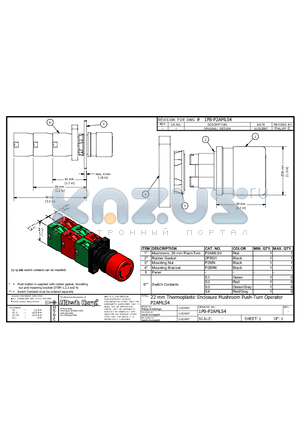 P2AMLS4 datasheet - 22 mm Thermoplastic Enclosure Mushroom Push-Turn Operator